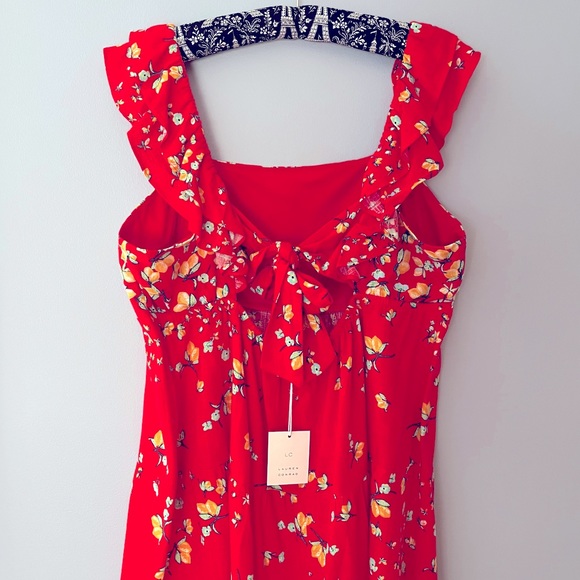 LC Lauren Conrad Ruffle-Sleeve Fit & Flare Dress - Red Lemon Orchard - Picture 6 of 11